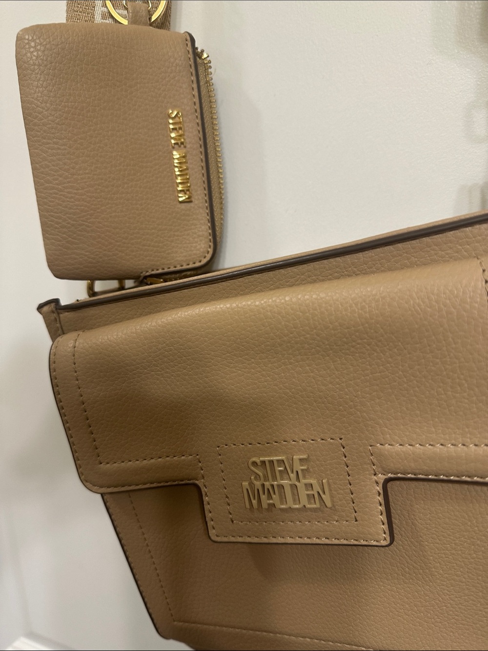Steve Madden Taupe Crossbody Bag with Branded Canvas Strap - Picture 2 of 8